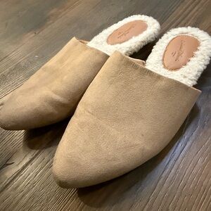 Women's Tan Suede Faux Fur Mules
